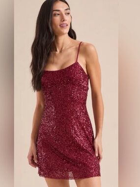 Altar'd State Sequin Mini Dress in Burgundy Red